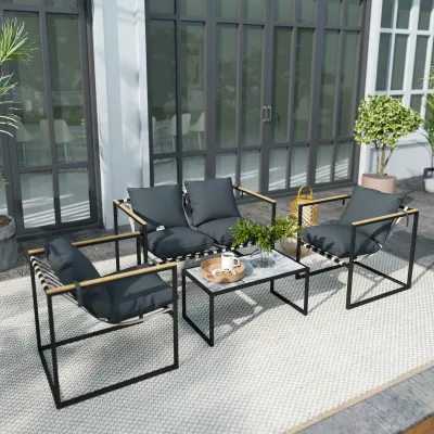 4-teiliges Gartenmöbelset, Outdoor-Möbel-Set, 2 Sessel, 2er Sofa, 1 Tisch, Grau