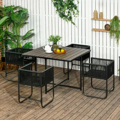 Outdoor Essgruppe 5-teilig Polyrattan Sitzkissen | Schwarz/Grau