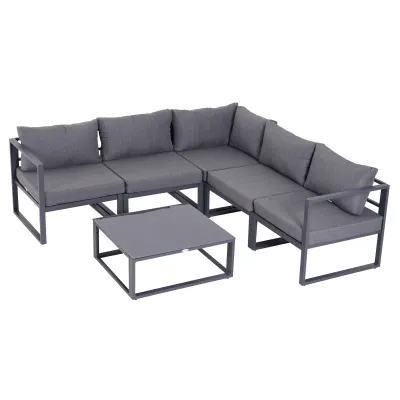6-tlg. Gartengarnitur Gartensofaset Sitzgruppe Alu Polyester Hartglas | Grau