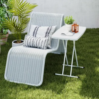 Gartentisch, Klapptisch, Campingtisch aus Kunststoff und Metall, Bistrotisch, für Terrasse, Garten, Weiss