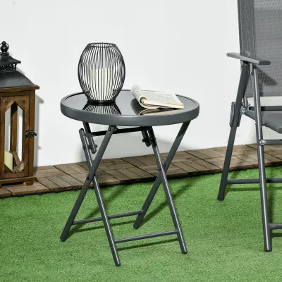 Klappbarer Beistelltisch Outdoor | Glasplatte & Metall | Schwarz