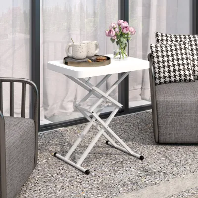 Gartentisch, Klapptisch, Campingtisch aus Kunststoff und Metall, Bistrotisch, für Terrasse, Garten, Weiss