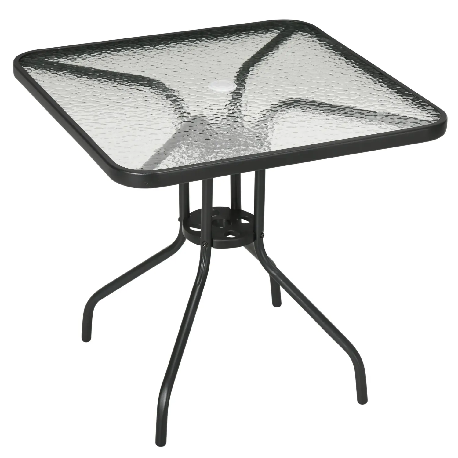 Gartentisch mit Glasplatte 76x76 cm Wetterfest Balkontisch mit Schirmloch, rutschfest Schwarz