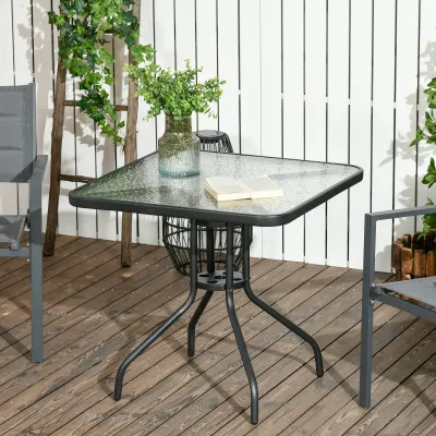Gartentisch mit Glasplatte 76x76 cm Wetterfest Balkontisch mit Schirmloch, rutschfest Schwarz