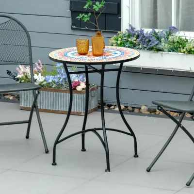 Gartentisch Mosaiktisch rund Bistrotisch Beistelltisch Keramik Metall Rot+Blau+Weiss Ø60 cm