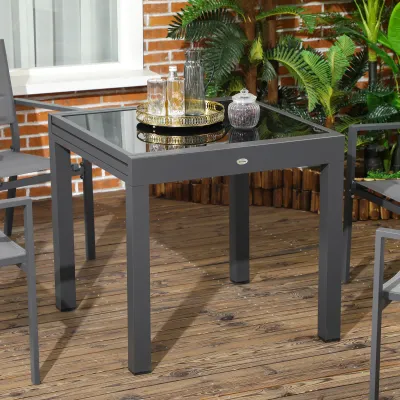 Gartentisch Outdoor-Ausziehtisch mit Glasplatte 160 cm × 80 cm × 75 cm, Schwarz