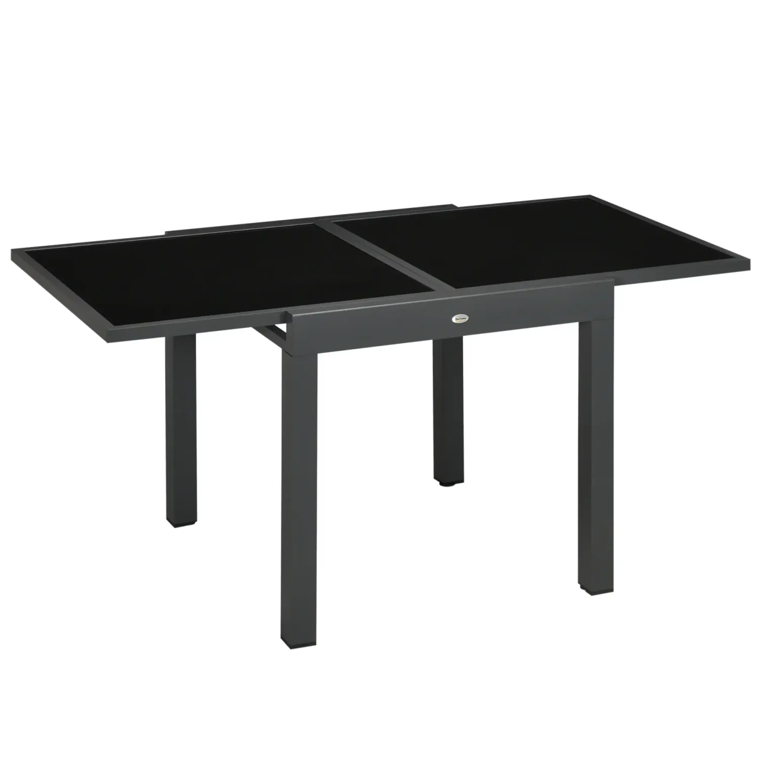 Gartentisch Outdoor-Ausziehtisch mit Glasplatte 160 cm × 80 cm × 75 cm, Schwarz