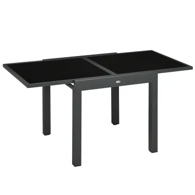 Gartentisch Outdoor-Ausziehtisch mit Glasplatte 160 cm × 80 cm × 75 cm, Schwarz