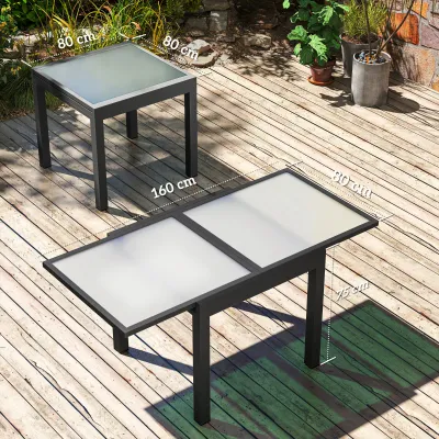 Gartentisch ausziehbar | Glasplatte &amp; Aluminium | Schwarz