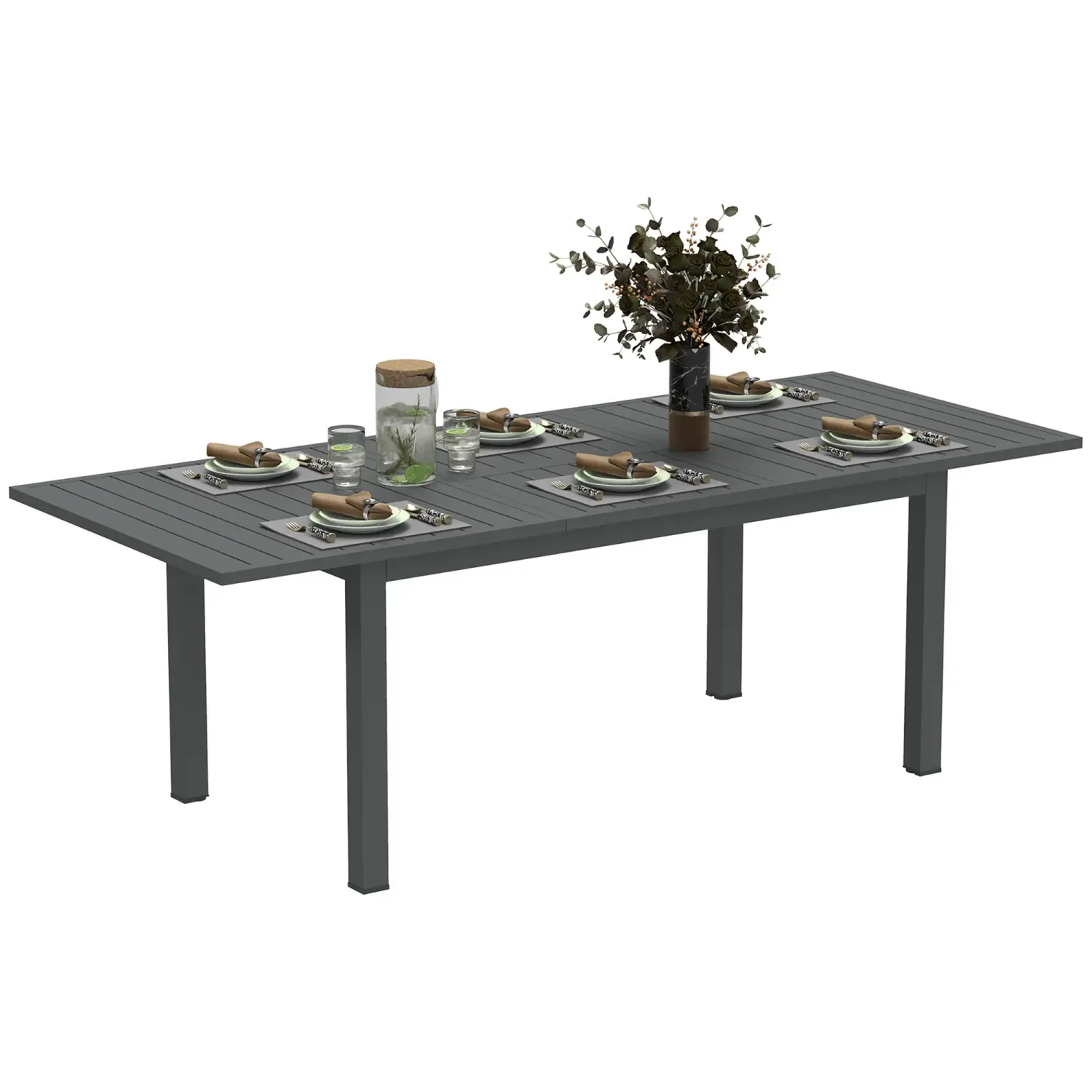 Grosser Gartentisch ür 6-8 Personen Aluminium 160/220x90 cm Grau