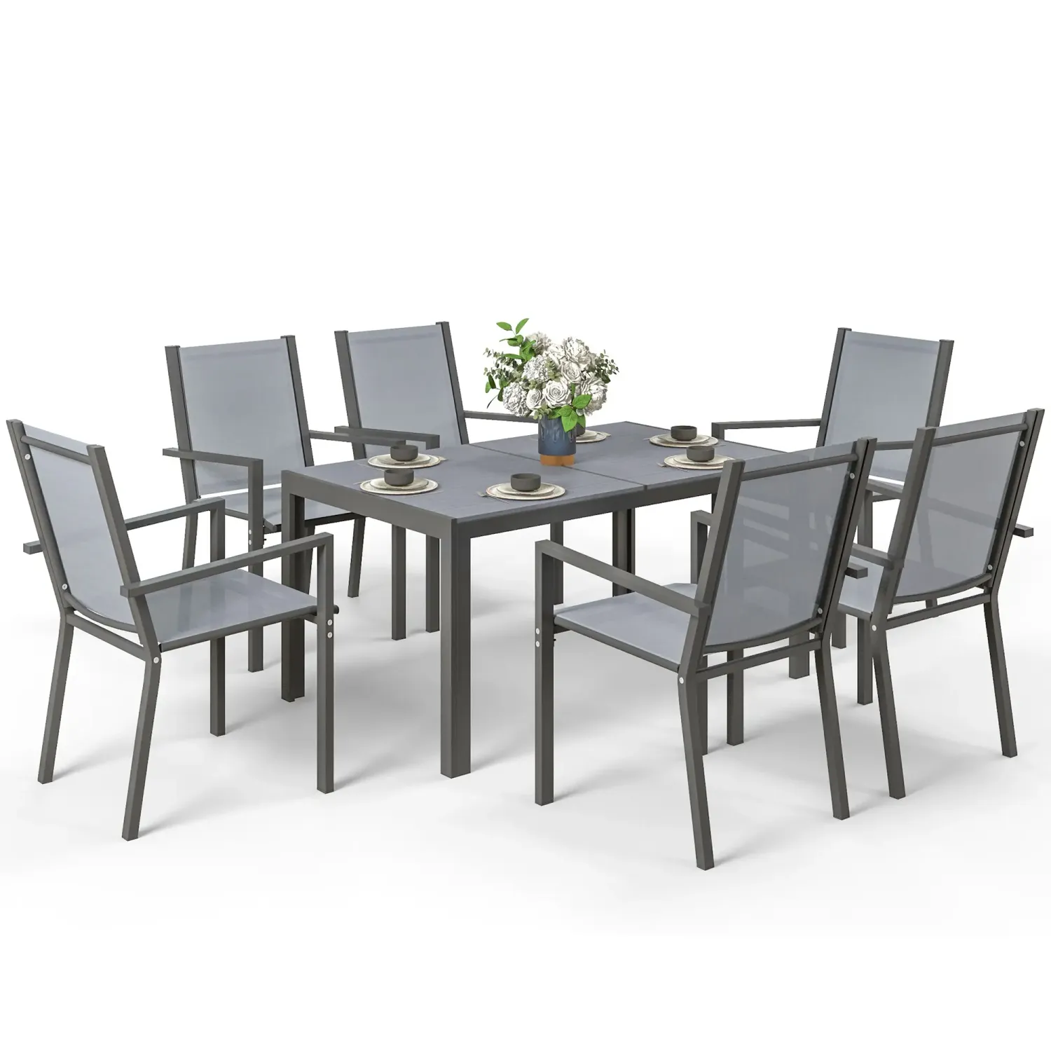 Gartenmöbellset für 6 Personen Outdoor Lounge Set, stapelbare Stühle grau Gartenmöbellset für 6 Personen Outdoor Lounge Set, stapelbare Stühle grau