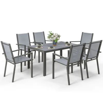 Gartenmöbellset für 6 Personen Outdoor Lounge Set, stapelbare Stühle grau Gartenmöbellset für 6 Personen Outdoor Lounge Set, stapelbare Stühle grau