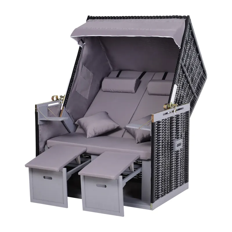 Strandkorb für 2 Personen mit neigbarer Rücklehne Grau 118 x 79 x 150cm