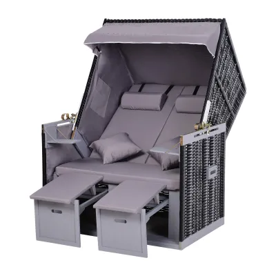 Strandkorb für 2 Personen mit neigbarer Rücklehne Grau 118 x 79 x 150cm