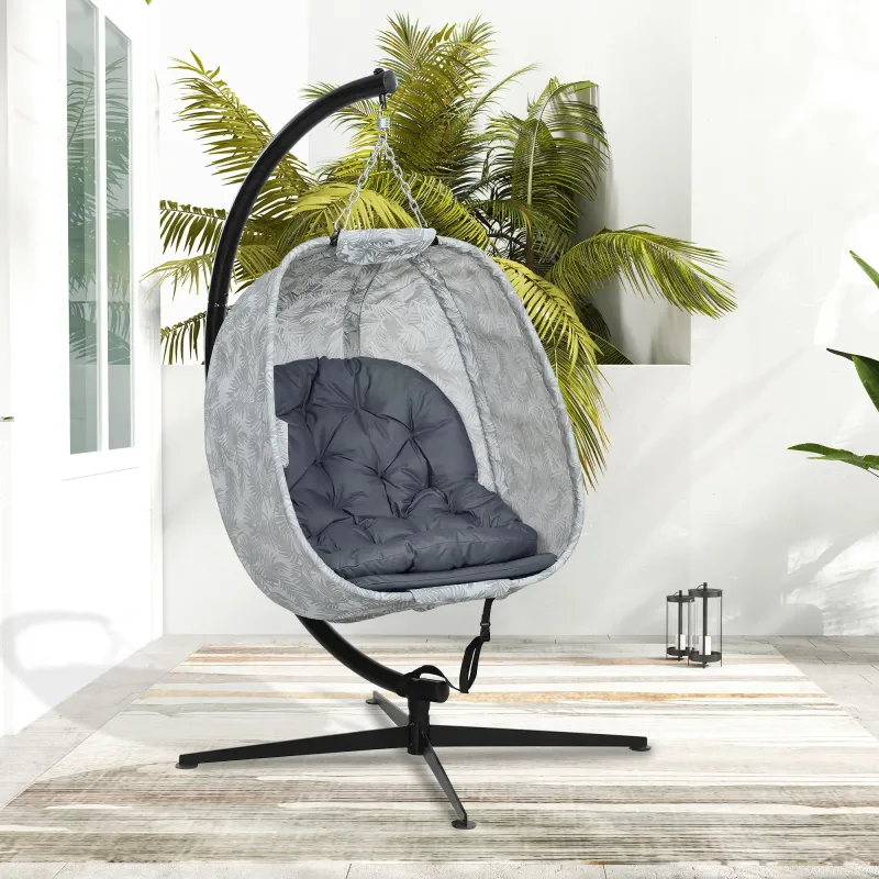 Eiförmiger Hängesessel Aussenbereich Hängeschaukel Gestell Sitzpolster Indoor Outdoor | Grau