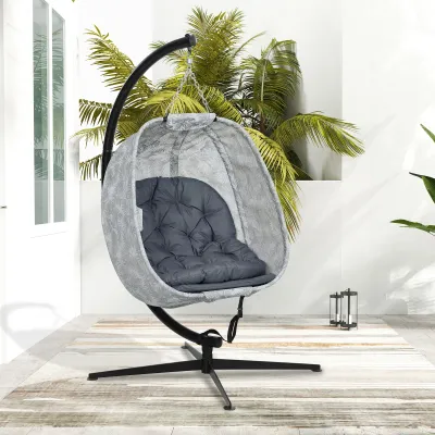 Eiförmiger Hängesessel Aussenbereich Hängeschaukel Gestell Sitzpolster Indoor Outdoor | Grau