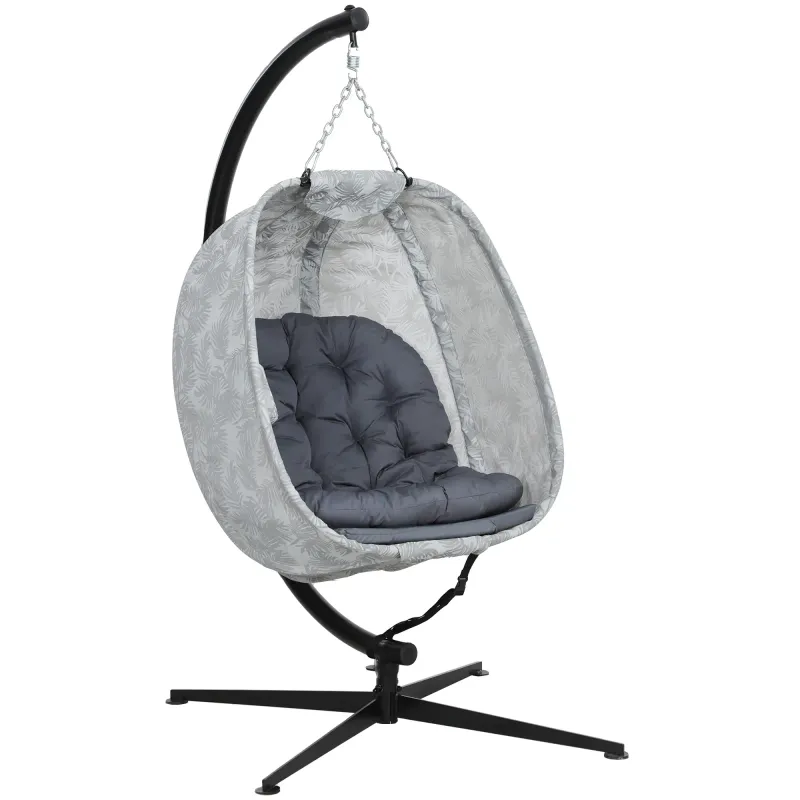 Eiförmiger Hängesessel Aussenbereich Hängeschaukel Gestell Sitzpolster Indoor Outdoor | Grau Eiförmiger Hängesessel Aussenbereich Hängeschaukel Gestell Sitzpolster Indoor Outdoor | Grau