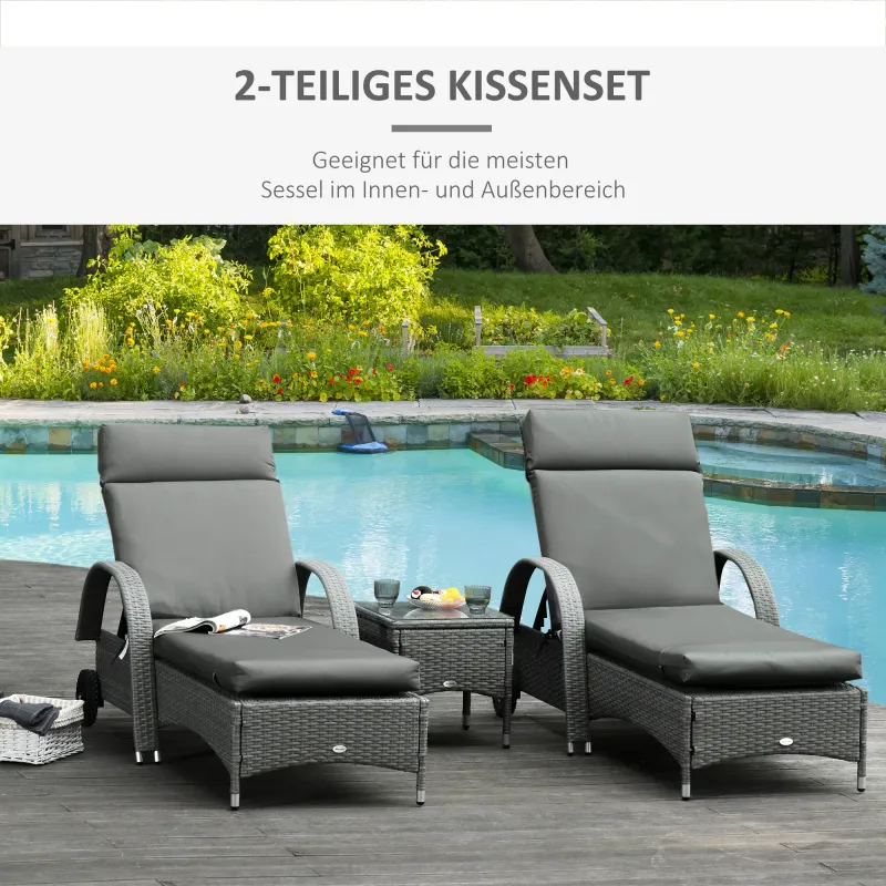 2er Set Auflage Sonnenliege Liegenauflage Gartenliege Extra Dick Polsterauflage | Dunkelgrau