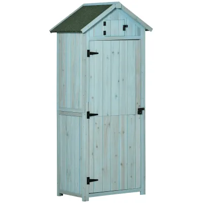 Gartenschrank Gartenhaus Gerätehaus Geräteschuppen mit Fachböden Asphaltdach, Hellblau/Grün