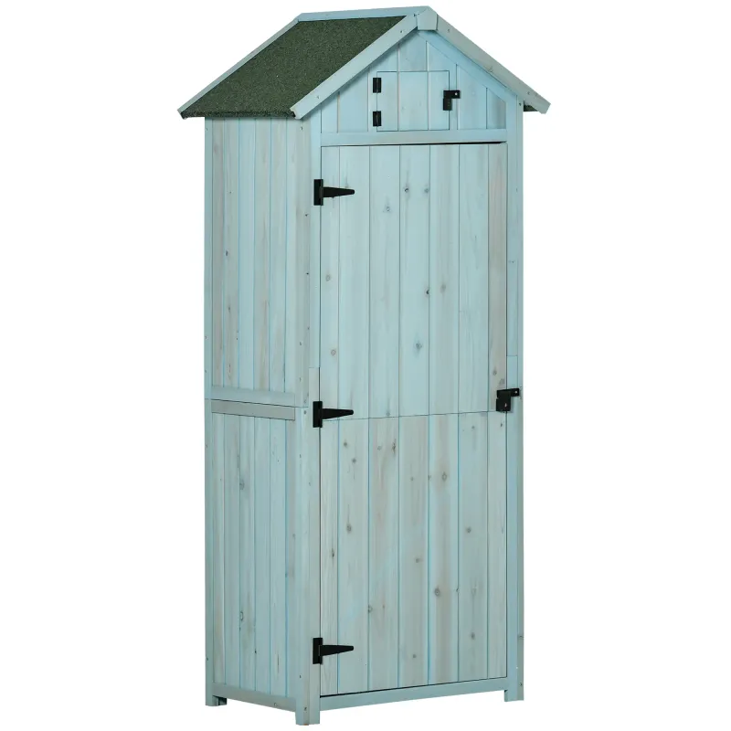 Gartenschrank Gartenhaus Gerätehaus Geräteschuppen mit Fachböden Asphaltdach, Hellblau/Grün