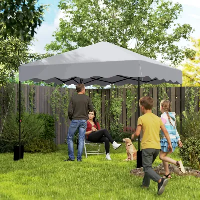 3 x 3 m Pop-up-Pavillon, Höhenverstellbares Gartenzelt, mit Rolltasche und Gewichten, für Garten, Terrasse, Metall, Stoff, Hellgrau