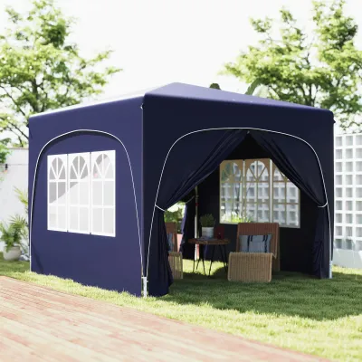 3 x 3 m Pavillon, Pop-up Gartenzelt mit Seitenwänden und Tragetasche, UPF50+, höhenverstellbar, blau