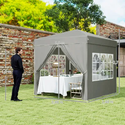 2,5 x 2,5 m Pop-up-Pavillon mit Seitenwänden und Tragetasche, UPF50+ höhenverstellbares Gartenzelt, Hellgrau