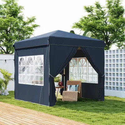 2,5 x 2,5 m Pop-up-Pavillon mit Seitenwänden und Tragetasche, UPF50+ höhenverstellbares Gartenzelt, dunkelblau