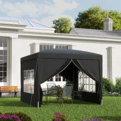 3 x 3 m Pavillon mit 4 Seitenwänden, Fenster, Festzelt mit UV-Schutz, Gartenzelt inkl. Tragetasche, Stahl, Schwarz