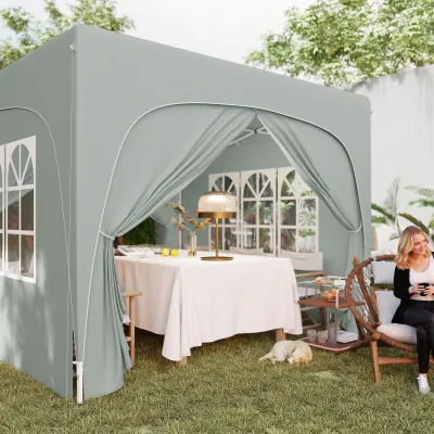 3 x 3 m Pavillon, Pop-up Gartenzelt mit Seitenwänden und Tragetasche, UPF50+, höhenverstellbar, grau