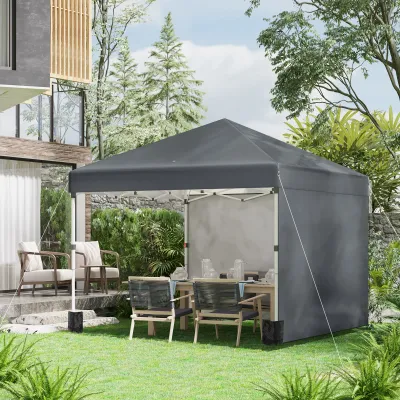 Faltpavillon, 2 Seitenwände, höhenverstellbar, mit Transporttasche und Gewichten, rostfreies Stahlgestell, 3x3 m, dunkelgrau