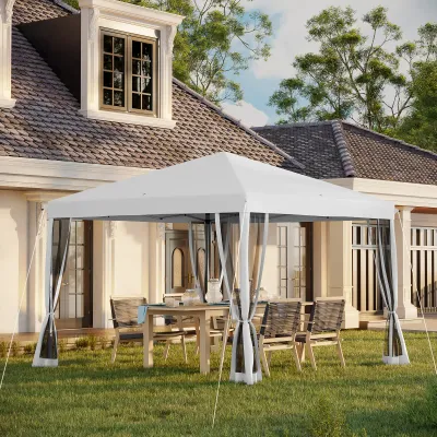 Faltpavillon, Faltzelt mit Seitenwänden inkl. Tragetasche, Gartenpavillon, Metall, Oxfordstoff, 3 x 3 m, Cremeweiss