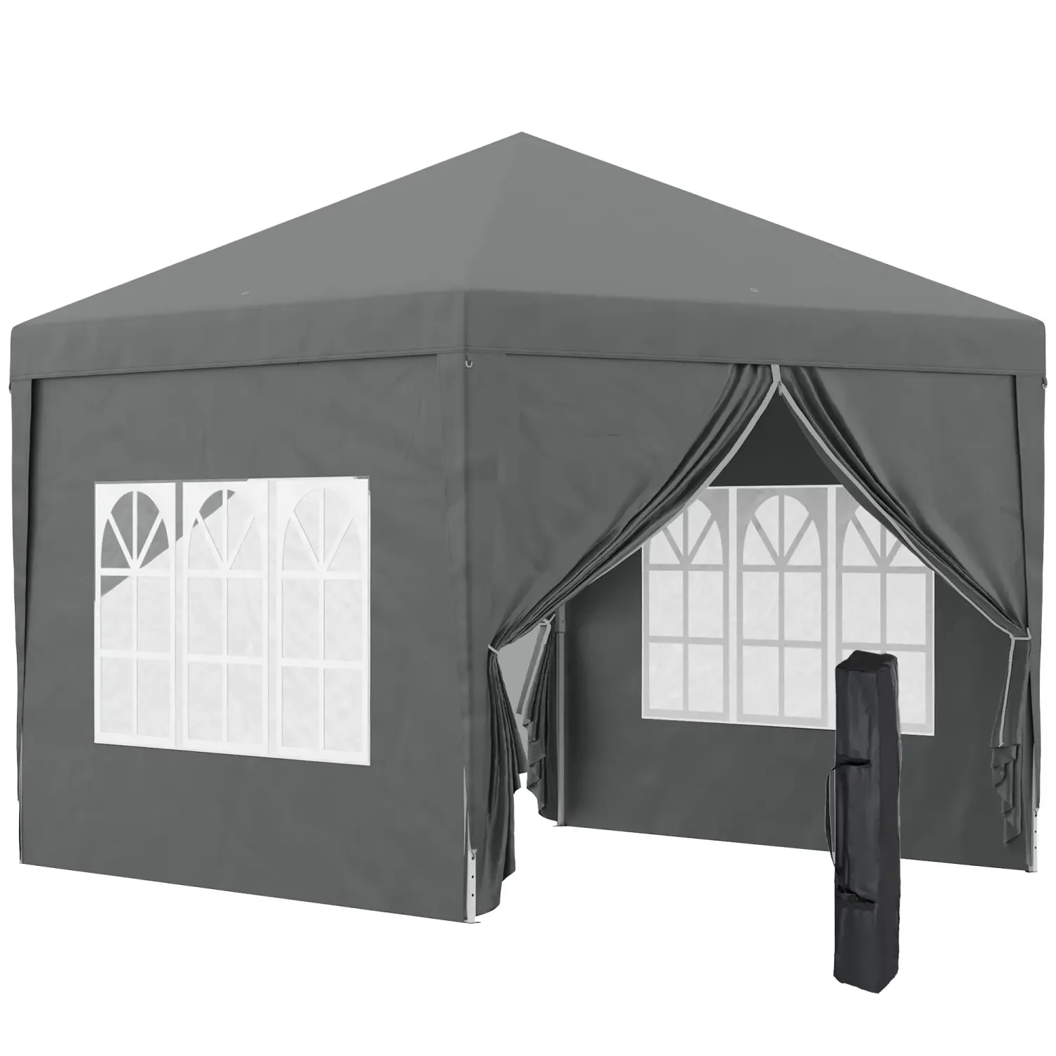 3 x 3 m Pavillon mit 4 Seitenwänden, Fenster, Festzelt mit UV-Schutz, Gartenzelt inkl. Tragetasche, Stahl, grau