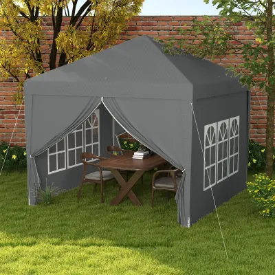 3 x 3 m Pavillon mit 4 Seitenwänden, Fenster, Festzelt mit UV-Schutz, Gartenzelt inkl. Tragetasche, Stahl, grau