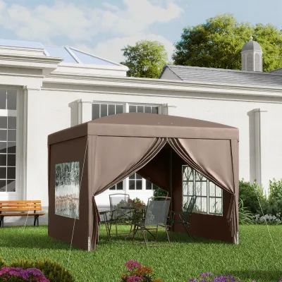 3 x 3 m Pavillon mit 4 Seitenwänden, Fenster, Festzelt mit UV-Schutz, Gartenzelt inkl. Tragetasche, Stahl, Kaffee
