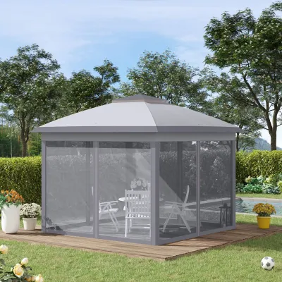 Faltpavillon, Gartenpavillon, Netzvorhänge, 330L x 330B x 288H cm, Grau