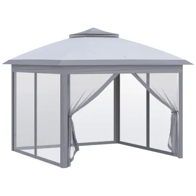 Faltpavillon, Gartenpavillon, Netzvorhänge, 330L x 330B x 288H cm, Grau