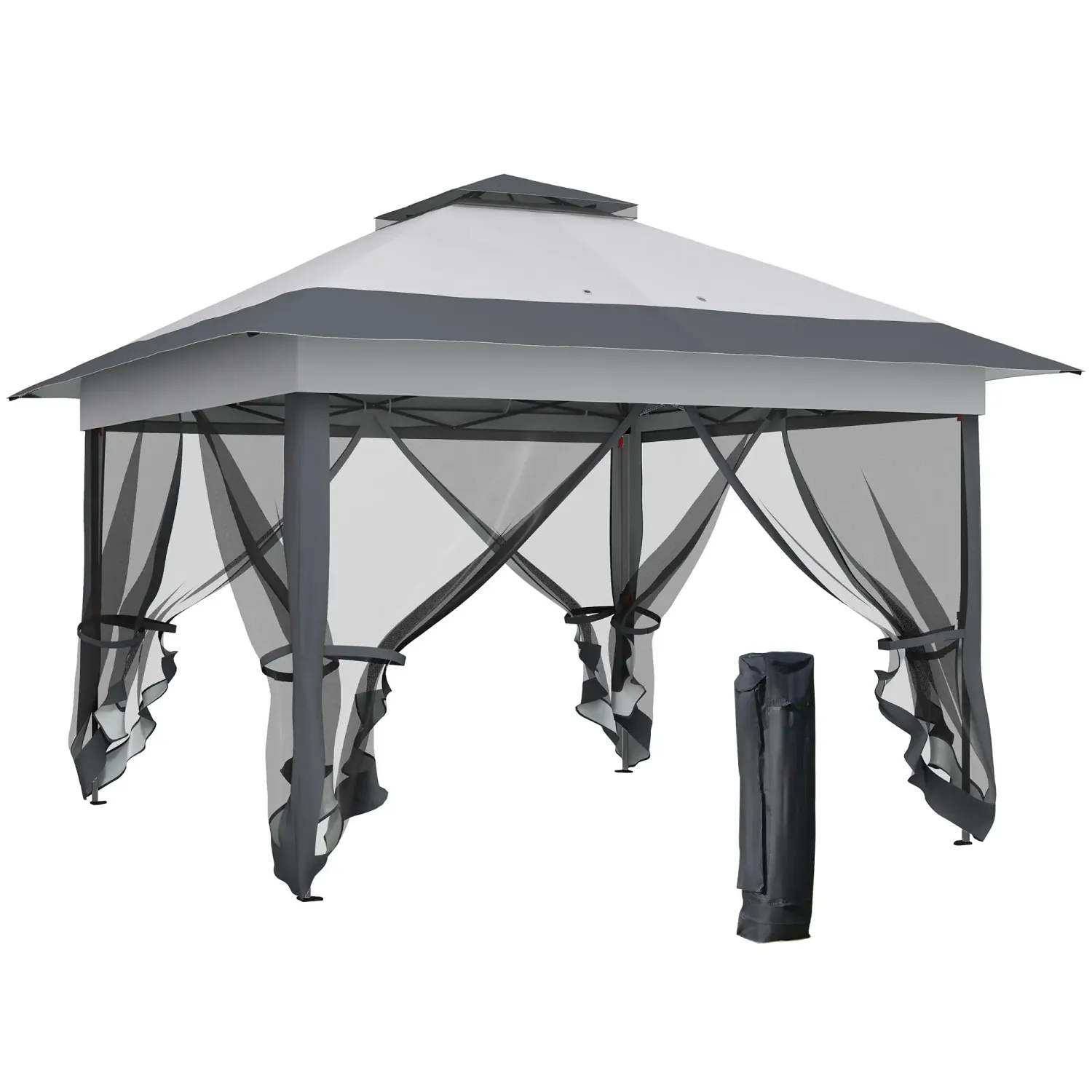Pop-up Pavillon mit Moskitonetzen + Transporttasche Grau