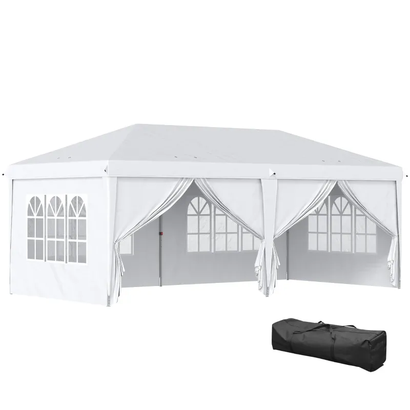 grosser Faltpavillon 6 x 3 m, abnehmbare Seitenwände, grosse Fenster, weiss