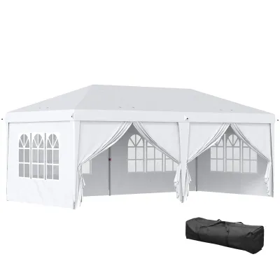 grosser Faltpavillon 6 x 3 m, abnehmbare Seitenwände, grosse Fenster, weiss