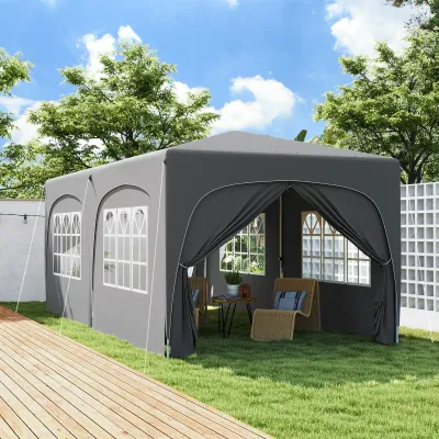 3 x 6 m Pop-up Pavillon, Festzelt mit Seitenwänden, UPF50+ höhenverstellbares Gartenzelt mit Tragetasche und Sandsäcken