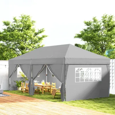 Garten Pavillon Outdoor faltbar, Festzelt, Gartenzelt 3 x 6 m mit 6 seitlichen Wänden, Transporttasche inklusive, grau