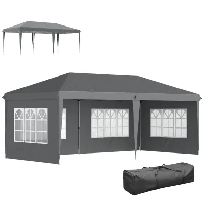 Pavillon ca. 3x6m Wasserdicht Pop-up Faltpavillon mit 4 Seitenwänden, Fenster UV-Schutz Tragetasche | Grau