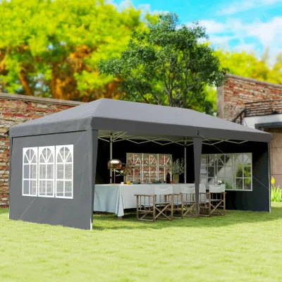 Pavillon ca. 3x6m Wasserdicht Pop-up Faltpavillon mit 4 Seitenwänden, Fenster UV-Schutz Tragetasche | Grau
