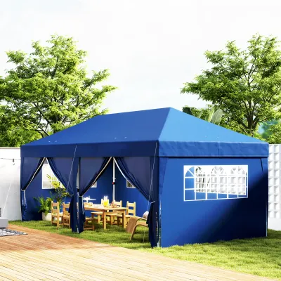 Garten Pavillon Outdoor faltbar, Festzelt, Gartenzelt 3 x 6 m mit 6 seitlichen Wänden, Transporttasche inklusive, blau