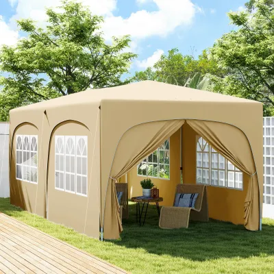 3 x 6 m Pop-up Pavillon, Festzelt mit Seitenwänden, UPF50+ höhenverstellbares Gartenzelt mit Tragetasche und Sandsäcken, Sand