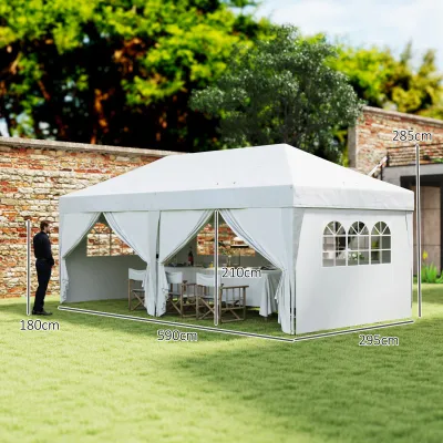 Pavillon ca. 6x3m Stabil Winterfest Pop-up Faltpavillon mit Fenster Seitenteilen UV Schutz