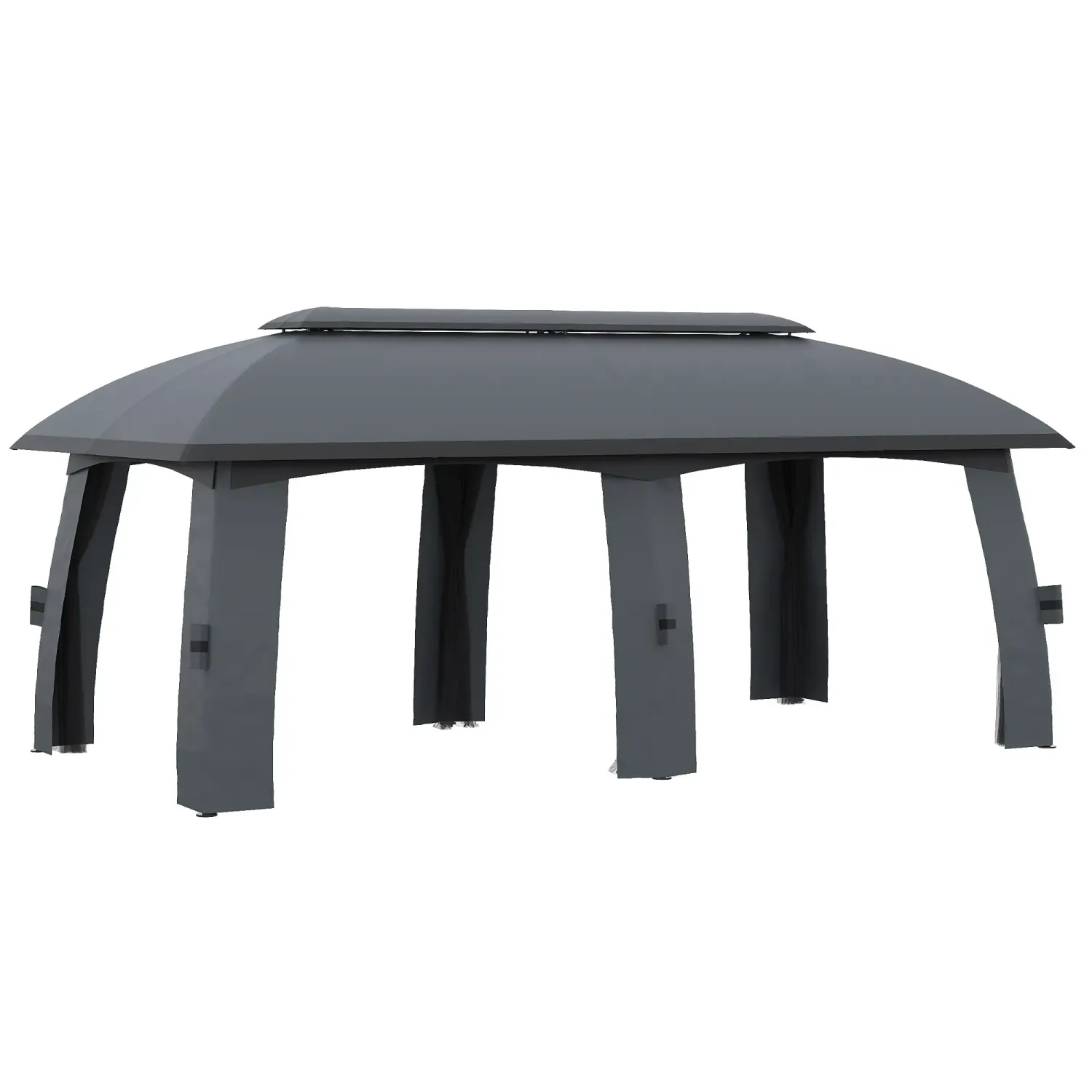 grosser Pavillon, 3 x 6 x 3 m, bis 15 Personen Gartenzelt mit Mückennetzen, Winddach, dunkelgrau