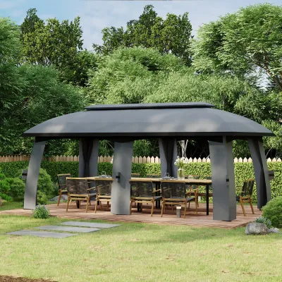 grosser Pavillon, 3 x 6 x 3 m, bis 15 Personen Gartenzelt mit Mückennetzen, Winddach, dunkelgrau