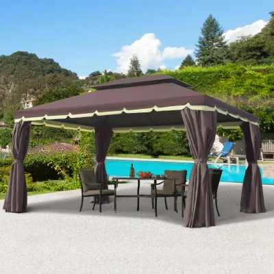 Pavillon De Luxe 390 x 290 x 280 cm mit 4 x Seitenteilen Moskitonetz wetterfest Aluminium Kaffee+Schwarz
